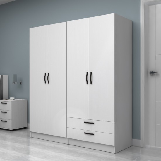 Ντουλάπα ρούχων Vivian  τετράφυλλη με συρτάρια χρώμα λευκό 160x51,8x181εκ.