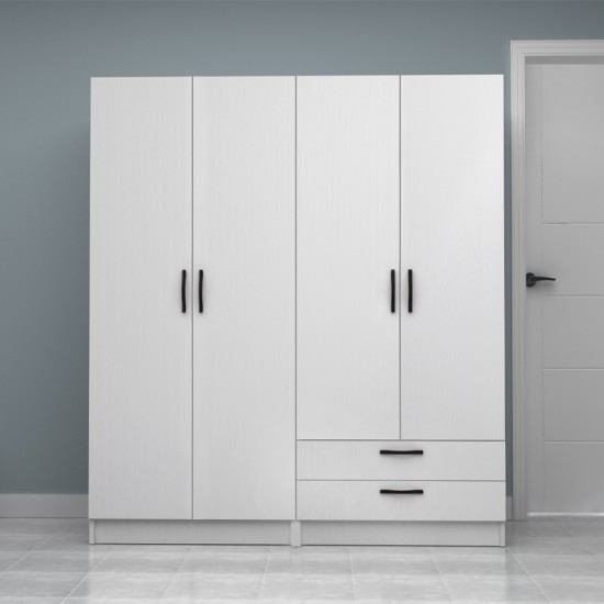 Ντουλάπα ρούχων Vivian  τετράφυλλη με συρτάρια χρώμα λευκό 160x51,8x181εκ.