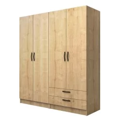 Ντουλάπα ρούχων Vivian  τετράφυλλη με συρτάρια χρώμα φυσικό οξιάς 160x51,8x181εκ.