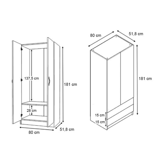Ντουλάπα ρούχων Vivian  τετράφυλλη με συρτάρια χρώμα φυσικό οξιάς 160x51,8x181εκ.