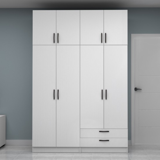 Ντουλάπα ρούχων Vivian  τετράφυλλη με πατάρι και συρτάρια χρώμα λευκό 160x51,8x240εκ.