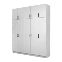 Ντουλάπα ρούχων Vivian  πεντάφυλλη με πατάρι χρώμα λευκό 200x51,8x240εκ.