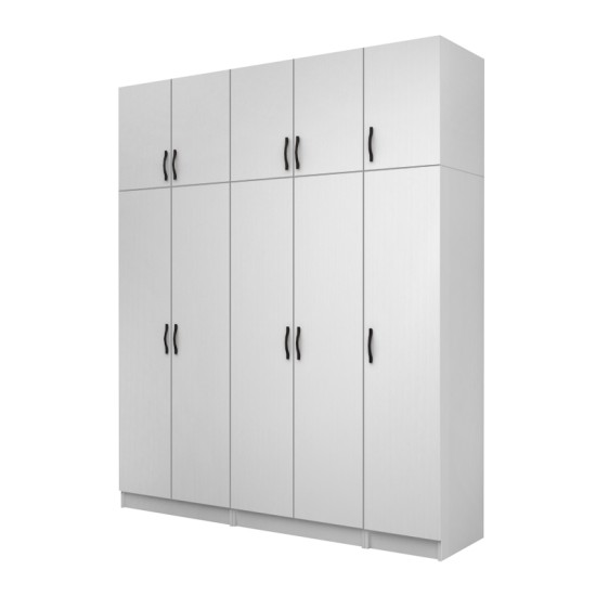 Ντουλάπα ρούχων Vivian  πεντάφυλλη με πατάρι χρώμα λευκό 200x51,8x240εκ.