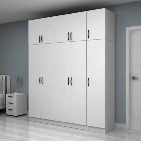 Ντουλάπα ρούχων Vivian  πεντάφυλλη με πατάρι χρώμα λευκό 200x51,8x240εκ.