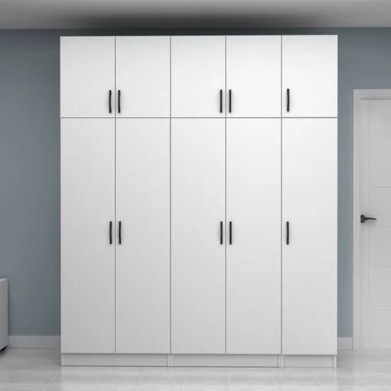 Ντουλάπα ρούχων Vivian  πεντάφυλλη με πατάρι χρώμα λευκό 200x51,8x240εκ.