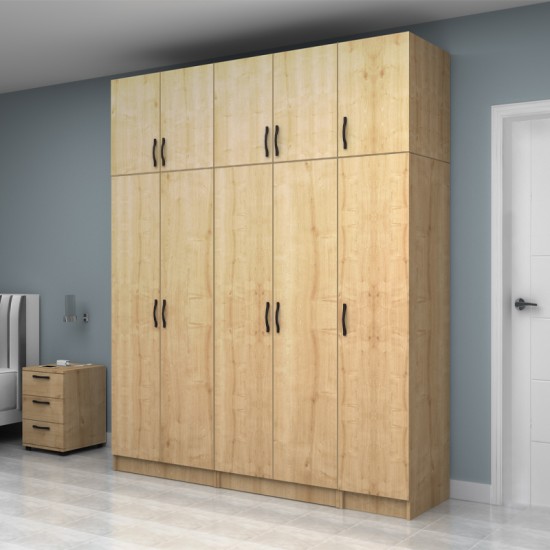 Ντουλάπα ρούχων Vivian  πεντάφυλλη με πατάρι χρώμα φυσικό οξιάς 200x51,8x240εκ.