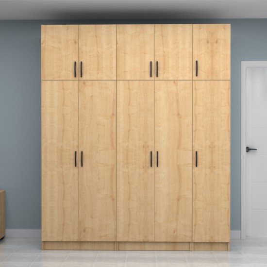 Ντουλάπα ρούχων Vivian  πεντάφυλλη με πατάρι χρώμα φυσικό οξιάς 200x51,8x240εκ.