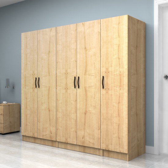 Ντουλάπα ρούχων Vivian  πεντάφυλλη χρώμα φυσικό οξιάς 200x51,8x181εκ.