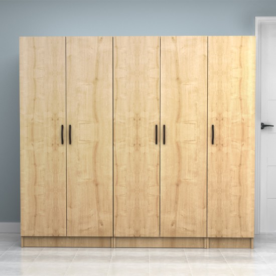 Ντουλάπα ρούχων Vivian  πεντάφυλλη χρώμα φυσικό οξιάς 200x51,8x181εκ.