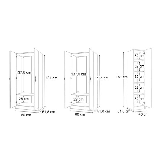 Ντουλάπα ρούχων Vivian  πεντάφυλλη χρώμα φυσικό οξιάς 200x51,8x181εκ.