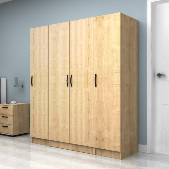 Ντουλάπα ρούχων Vivian  τετράφυλλη χρώμα φυσικό οξιάς 160x51,8x181εκ.