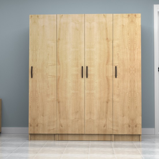 Ντουλάπα ρούχων Vivian  τετράφυλλη χρώμα φυσικό οξιάς 160x51,8x181εκ.