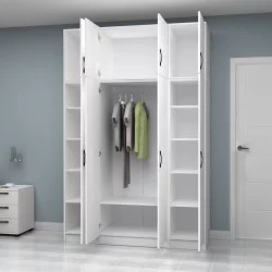 Ντουλάπα ρούχων Vivian  τετράφυλλη με πατάρι χρώμα λευκό 160x51,8x240εκ.