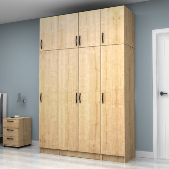 Ντουλάπα ρούχων Vivian  τετράφυλλη με πατάρι χρώμα φυσικό οξιάς 160x51,8x240εκ.