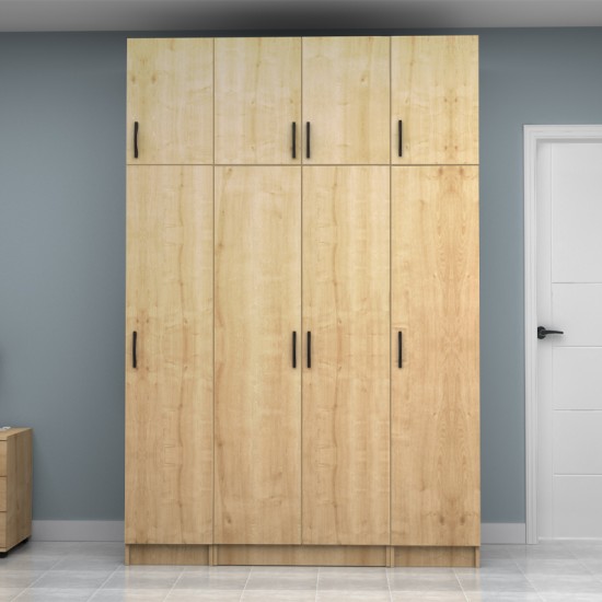 Ντουλάπα ρούχων Vivian  τετράφυλλη με πατάρι χρώμα φυσικό οξιάς 160x51,8x240εκ.