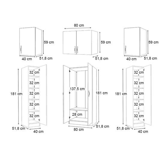 Ντουλάπα ρούχων Vivian  τετράφυλλη με πατάρι χρώμα φυσικό οξιάς 160x51,8x240εκ.