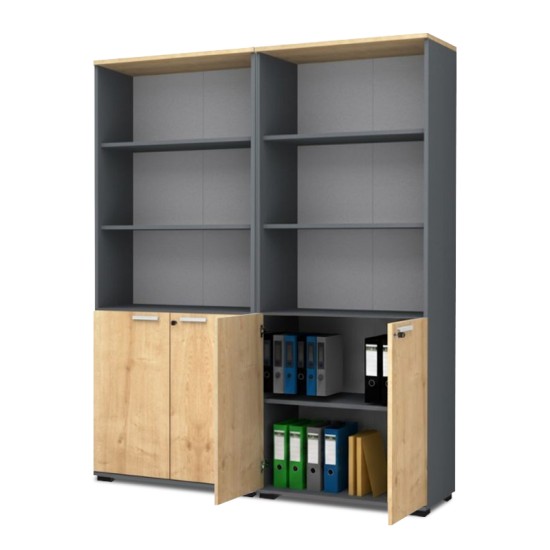 Βιβλιοθήκη γραφείου επαγγελματική Venturo  χρώμα ανθρακί - φυσικό οξιάς 160x40x200εκ.