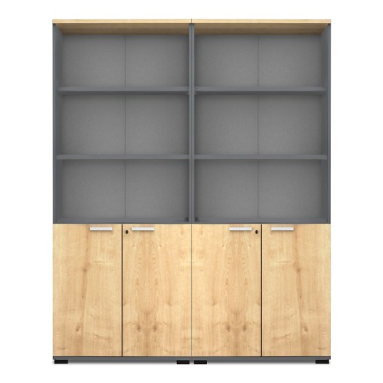 Βιβλιοθήκη γραφείου επαγγελματική Venturo  χρώμα ανθρακί - φυσικό οξιάς 160x40x200εκ.