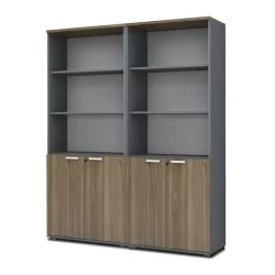 Βιβλιοθήκη γραφείου με κλειδαριά επαγγελματική Venturo  χρώμα ανθρακί - καρυδί 160x40x200εκ.