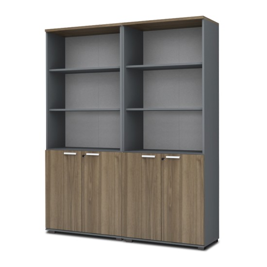 Βιβλιοθήκη γραφείου με κλειδαριά επαγγελματική Venturo  χρώμα ανθρακί - καρυδί 160x40x200εκ.