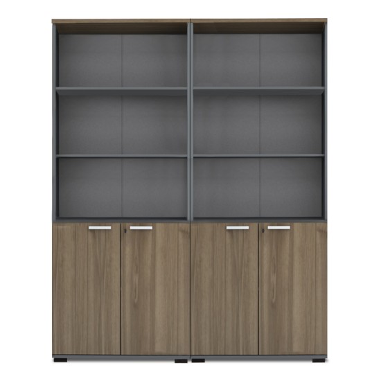 Βιβλιοθήκη γραφείου με κλειδαριά επαγγελματική Venturo  χρώμα ανθρακί - καρυδί 160x40x200εκ.