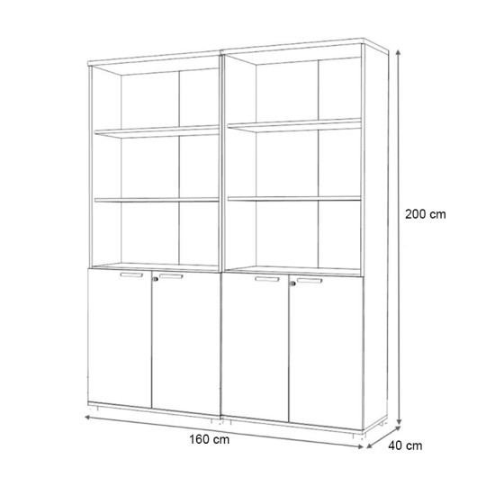 Βιβλιοθήκη γραφείου με κλειδαριά επαγγελματική Venturo  χρώμα ανθρακί - καρυδί 160x40x200εκ.