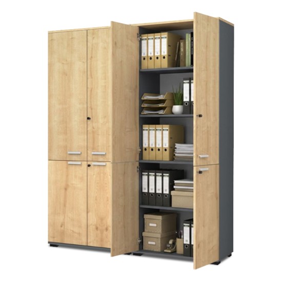 Ντουλάπα γραφείου με κλειδαριά επαγγελματική Venturo  χρώμα ανθρακί - φυσικό οξιάς 160x40x200εκ.