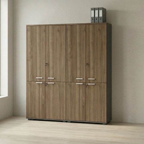 Ντουλάπα γραφείου με κλειδαριά επαγγελματική Venturo  χρώμα ανθρακί - καρυδί 160x40x200εκ.