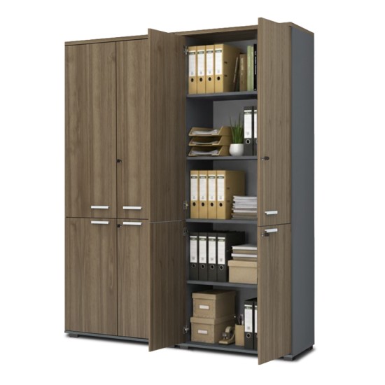 Ντουλάπα γραφείου με κλειδαριά επαγγελματική Venturo  χρώμα ανθρακί - καρυδί 160x40x200εκ.