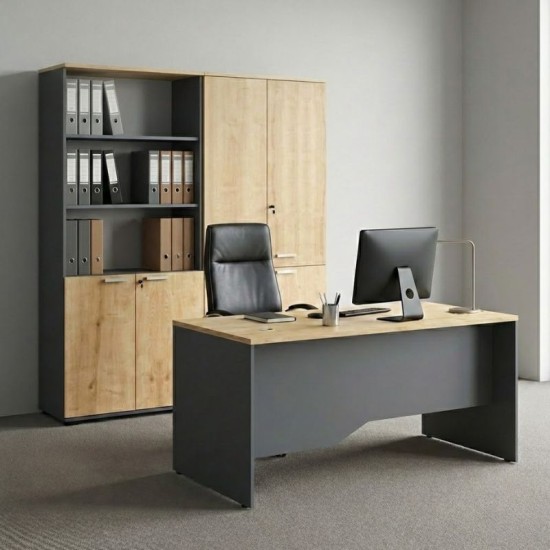 Ντουλάπα γραφείου επαγγελματική Venturo  χρώμα ανθρακί - φυσικό οξιάς 160x40x200εκ.