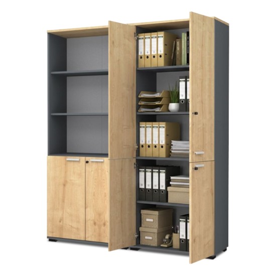 Ντουλάπα γραφείου επαγγελματική Venturo  χρώμα ανθρακί - φυσικό οξιάς 160x40x200εκ.