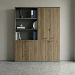 Ντουλάπα γραφείου με κλειδαριά επαγγελματική Venturo  χρώμα ανθρακί - καρυδί 160x40x200εκ.