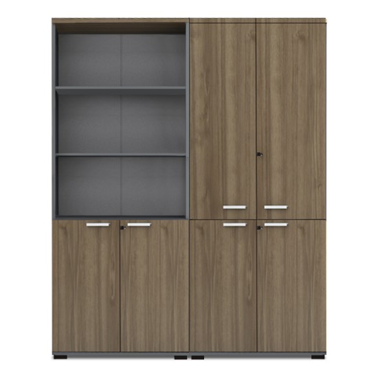 Ντουλάπα γραφείου με κλειδαριά επαγγελματική Venturo  χρώμα ανθρακί - καρυδί 160x40x200εκ.