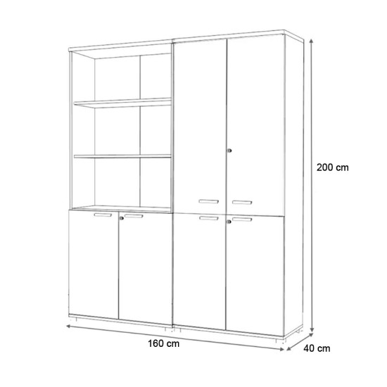 Ντουλάπα γραφείου με κλειδαριά επαγγελματική Venturo  χρώμα ανθρακί - καρυδί 160x40x200εκ.