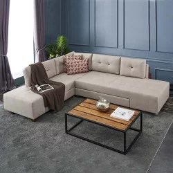 Γωνιακός καναπές - κρεβάτι Manama  αριστερή γωνία υφασμάτινος χρώμα κρεμ 280x206x85εκ.