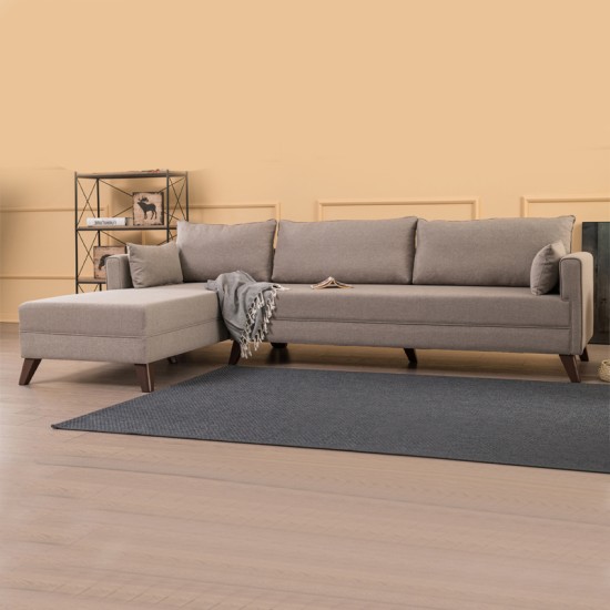 Γωνιακός καναπές Bella  αριστερή γωνία υφασμάτινος χρώμα κρεμ 275x165x85εκ.