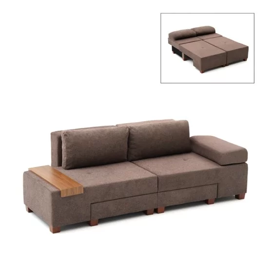 Καναπές - κρεβάτι πολυμορφικός Perenna  τριθέσιος υφασμάτινος χρώμα καφέ 233x93x83εκ.