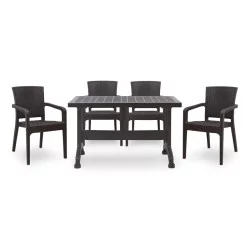 Σετ τραπεζαρία κήπου Callan  5τμχ πολυπροπυλενίου τραπέζι 140x80 - πολυθρόνα recycled χρώμα καφέ S_GP046-0003,1+GP046-0001,2x4