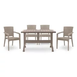Σετ τραπεζαρία κήπου Callan  5τμχ πολυπροπυλενίου τραπέζι 140x70 - πολυθρόνα recycled χρώμα cappuccino S_GP046-0003,2+GP046-0001,3x4