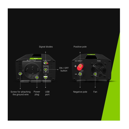Μετατροπέας - Inverter Ισχύος Αυτοκινήτου 24 V σε 230 V 300 / 600 W Green Cell INV02DE