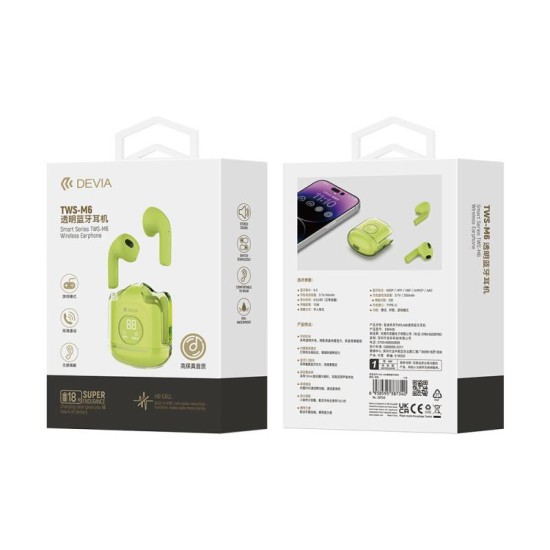 True Wireless Ακουστικά Bluetooth Devia M6 EM406 Smart Πράσινο True Wireless Ακουστικά Bluetooth Devia M6 EM406 Smart Πράσινο
