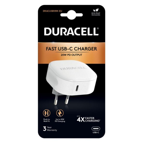 Φορτιστής Ταξιδίου Duracell PD 20W με Έξοδο USB C Λευκό Φορτιστής Ταξιδίου Duracell PD 20W με Έξοδο USB C Λευκό