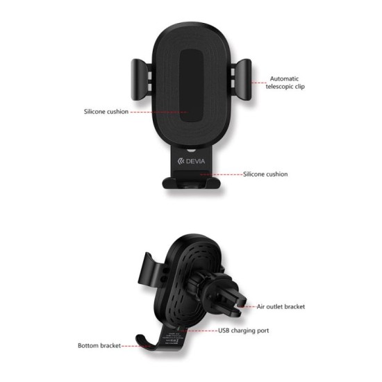 Universal Βάση Στήριξης Αεραγωγού Αυτοκινήτου Devia EA194 Gravity Sensor με Ασύρματη Φόρτιση 10W Μαύρο Universal Βάση Στήριξης Αεραγωγού Αυτοκινήτου Devia EA194 Gravity Sensor με Ασύρματη Φόρτιση 10W Μαύρο