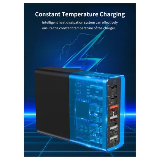 Multi Port Desktop Φορτιστής Ταχείας Φόρτισης Devia με Εξαπλή Έξοδο 4 x USB A & 2 x USB C PD 80W Extreme Speed Μαύρο Multi Port Desktop Φορτιστής Ταχείας Φόρτισης Devia με Εξαπλή Έξοδο 4 x USB A & 2 x USB C PD 80W Extreme Speed Μαύρο