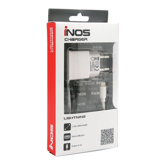 Φορτιστής Ταξιδίου inos Lightning με Extra Έξοδο USB Λευκό 2.1A Φορτιστής Ταξιδίου inos Lightning με Extra Έξοδο USB Λευκό 2.1A