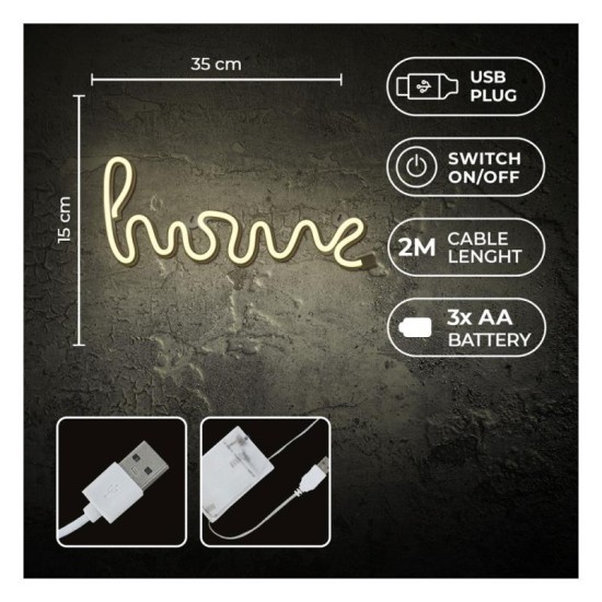 Neon LED Forever Light FLNE21 HOME (USB/Μπαταρίας & On/Off) Θερμό Λευκό