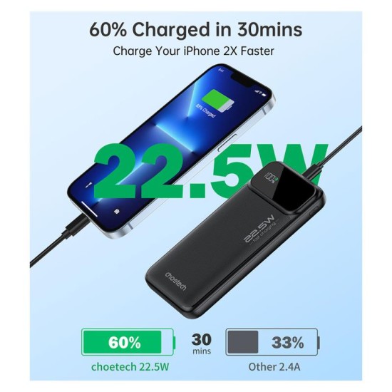 Φορτιστής Ανάγκης Choetech B728 DP22.5W 10000mAh με 2 Θύρες USB A & 1 Θύρα USB C Μαύρο Φορτιστής Ανάγκης Choetech B728 DP22.5W 10000mAh με 2 Θύρες USB A & 1 Θύρα USB C Μαύρο