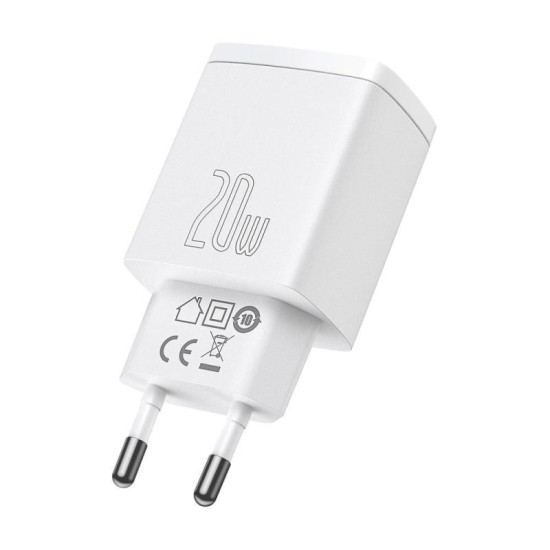 Φορτιστής Ταξιδίου Ταχείας Φόρτισης Baseus Compact με Διπλή Έξοδο USB A & USB C PD + QC 20W 3A Λευκό Φορτιστής Ταξιδίου Ταχείας Φόρτισης Baseus Compact με Διπλή Έξοδο USB A & USB C PD + QC 20W 3A Λευκό
