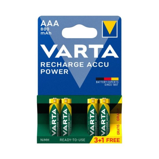 Μπαταρία Επαναφορτιζόμενη Varta AAA 800mAh NiMH 1.2V Ready2Use (3+1 τεμ.) Μπαταρία Επαναφορτιζόμενη Varta AAA 800mAh NiMH 1.2V Ready2Use (3+1 τεμ.)