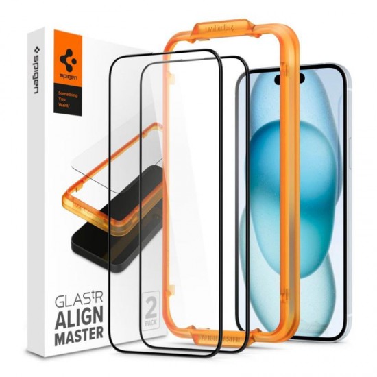Tempered Glass Full Face Spigen Glas.tR Align Master Apple iPhone 15 Μαύρο (2 τεμ.) Tempered Glass Full Face Spigen Glas.tR Align Master Apple iPhone 15 Μαύρο (2 τεμ.)